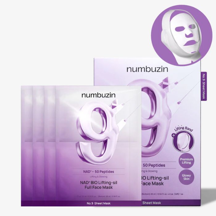 No. 9 NAD+ BIO Lifting-sil Full Face Mask Set, 4 pieces - Μάσκα προσώπου lifting και λάμψης, 4τεμ
