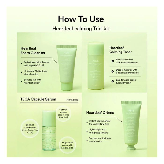 Heartleaf calming Trial kit – Καταπραϋντικό σετ προσώπου με εκχύλισμα Heartleaf, 4τεμ