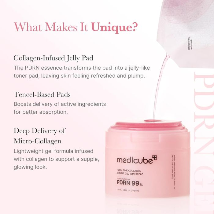 PDRN Pink Collagen Toning Gel Toner Pad – Τονωτικά δισκία για λείο και λαμπερό δέρμα, 70τεμ.