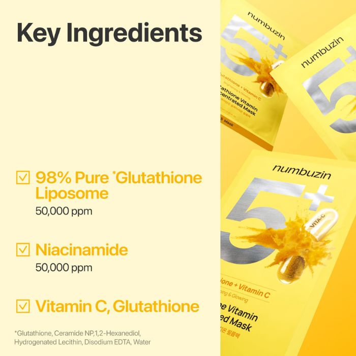 Numbuzin No.5 Vitamin Spotlight Sheet Mask – Συμπυκνωμένη βιταμινούχα υφασμάτινη μάσκα προσώπου με γλουταθειόνη, 1τεμ.