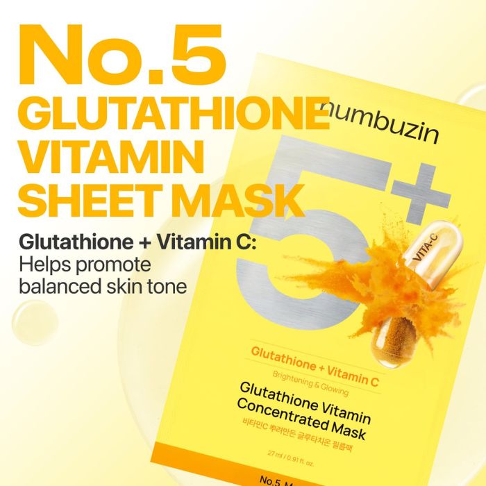 Numbuzin No.5 Vitamin Spotlight Sheet Mask – Συμπυκνωμένη βιταμινούχα υφασμάτινη μάσκα προσώπου με γλουταθειόνη, 1τεμ.