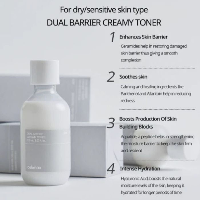 Celimax Dual Barrier Creamy Toner – Ενυδατικό Τονερ με Ceramides & Πανθενόλη, 150ml
