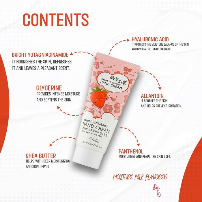 Esfolio Sweet Strawberry Hand Cream – Κρέμα χεριών με εκχύλισμα φράουλας, 100ml